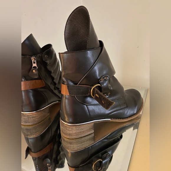 Black Vegan Leather Moto Boots with Rivets & Straps by Lala Ikai 👢 - Picture 3 of 9